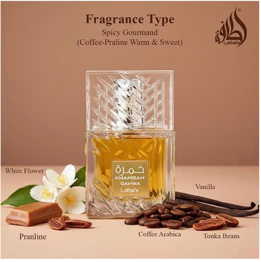 Lattafa Khamrah Qahwa - Vanilla, Warm Spicy, Cinnamon, Sweet - Eau de Parfum Long-Lasting Fragrance for Unisex, 3.40 Ounce / 100 ml